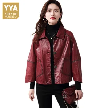 2022 Kore Tarzı Bayan Sonbahar Yeni Casual Turn-Aşağı Yaka Gevşek Katı Kısa Ceketler Ofis Bayan Zarif Moda Giyim