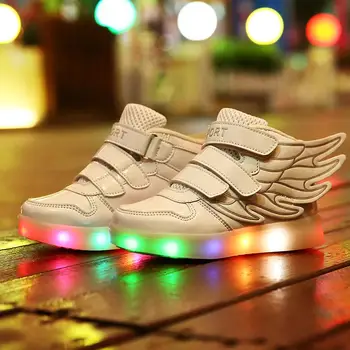 2022 PU Deri çocuk ayakkabıları ışık Led ayakkabı Çocuk Sneakers Erkek Kız Ayakkabı Moda Kanatları USB aydınlık rahat spor ayakkabılar