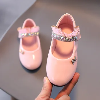 2022 Prenses Elbise Çocuk Kız Loafer'lar Düz Ayakkabı Mary Jane Öğrenci Deri Ayakkabı Bebek Bale Çocuk Taklidi Yay Ayakkabı 1 İla 12