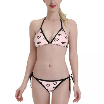 2022 Seksi Giyim bikini seti Kalp Kirpik Pembe Mayolar Kadınlar Push Up Mayo Yaz Plaj Kıyafeti XXL