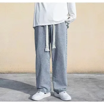 2022 Yaz Elastik Bel Kot Erkekler Düz Gevşek pantolon Açık Renk Gelgit Marka Yüksek Sokak Pantolon