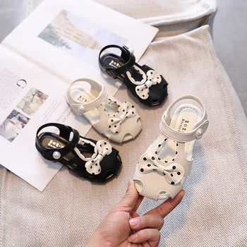 2022 Yaz Tatlı Prenses Yay Çocuk Moda yumuşak ayakkabı Sevimli Japonya Çok Yönlü Çocuk Kaplı Ayak Sandalet Elbise Katı Beyaz