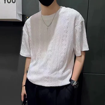 2022 Yaz erkek Moda Kısa Kollu günlük t-shirt Trend Buz İpek Havalandırma T Shirt yuvarlak boyun Üst Gevşek Gömlek M-3XL