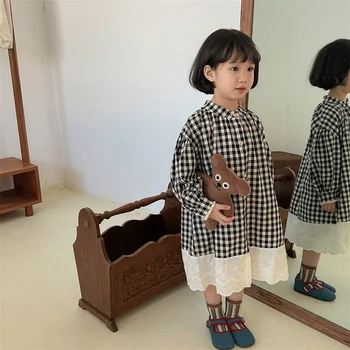2022 Yeni Bebek Kız Pamuk Keten Elbiseler Çocuklar Düz Artı Boyutu Elbise Koreli Çocuk Sevimli Gevşek Elbise Toddler Uzun Kollu Elbise