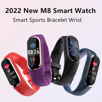 2022 Yeni M8 akıllı saat Spor Spor Saatler Erkekler Kadınlar akıllı bilezik Bluetooth Pedometre Kalp hızı Kan Oksijen Smartwatch