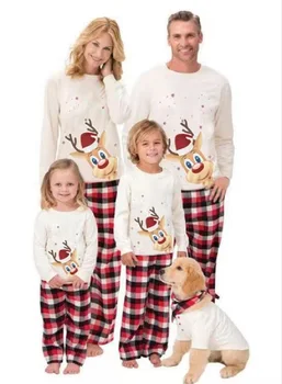 2022 Yeni Yıl Kış Pamuk Aile Eşleştirme Noel Pijama Ebeveyn-çocuk Giyim Seti Anne Baba Bebek Kız Erkek Pijama