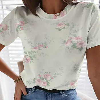 2022 yaz kadın giyim kısa kollu yeni tişört Vintage üst T-shirt 3D baskı Y2K rahat moda kısa kollu t-shirt