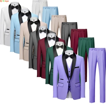 2023 Bahar Yeni Takım Elbise 3 parça erkek Düğün Parti Elbise Ceket ve Yelek Pantolon Moda İnce Blazer Pantolon Yelek Erkekler Setleri 6XL