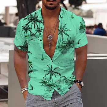 2023 Hawaii Tropikal Gömlek Erkekler İçin 3d Baskı Plaj Tatil Kısa Kollu Üstleri Yaz Büyük Boy 5XL Çiçek Bluz Tee Erkek Gömlek