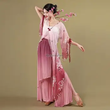 2023 yeni klasik dans elbise seti kadın kademeli değişim gazlı bez elbise günlük gevşek uygulama elbise çin dans performansı elbise