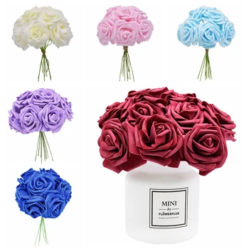 24 adet 7cm Yapay Gül Çiçek Köpük Gül Gelin Buketi Ev DIY Çelenk Scrapbooking Sahte Çiçek Zanaat Düğün Parti Dekorasyon