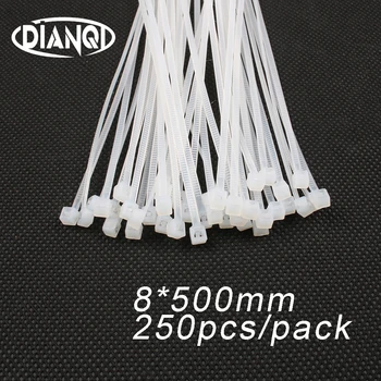 250 adet 8mm*500mm 5.1 mm Kendinden kilitleme Naylon Kablo Bağları Beyaz renk Plastik Zip bağ teli bağlama wrap sapanlar UL Sertifikalı
