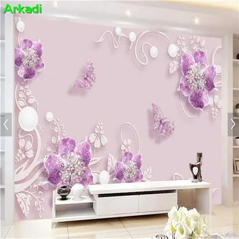 3D Duvar Kağıdı Mor Rahat Moda Kelebek Çiçek Kelebek Takı TV Arka Plan Duvar Yatak Odası Modern Basit Dekorasyon Duvar
