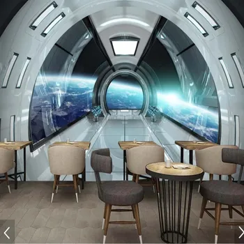 3D Soyut Uzay Kapsülü Bar Duvar Kağıdı Duvar Yaratıcı Baskı Fotoğraf duvar kağıdı Oturma Odası için ev duvar dekoru Boyama Duvar Resimleri