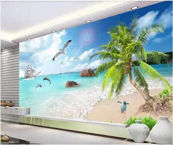 3d duvar kağıdı özel fotoğraf HD deniz manzarası manzara hindistan cevizi hurma plaj arka plan ev dekor oturma odası duvar kağıdı duvarlar için 3 d