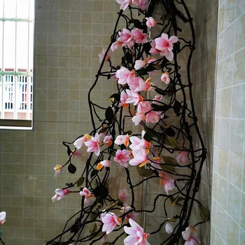 5.25 Feet Asma yapay çiçek Manolya Çiçek Rattan Pembe Beyaz Dekoratif Sarma Bükülmüş Kapıyı Süslemek için