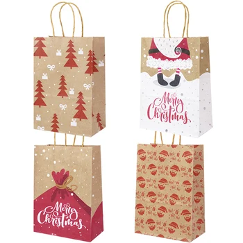 5 Adet Noel Kraft Kağıt hediye çantası Noel Ağacı Noel Kar Tanesi Şeker kurabiye sapı çanta Noel Yeni Yıl Hediye Ambalaj Dekor