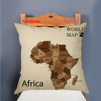 5 Kıta Dünya Haritası Asya Afrika Avustralya Amerika Avrupa Nordic Dekorasyon Atmak Yastık Kılıfı Pamuk Keten kanepe minder örtüsü
