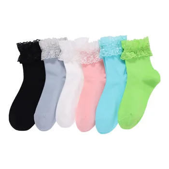 5 Pairs Japon Dantel Pamuk Çorap kadın Orta tüp çorap Düz Renk Sevimli Şeker Renk Öğrenci Çorap Bahar Çorap Toptan