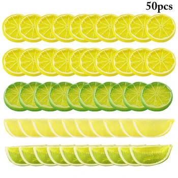 50 ADET Yapay Meyve Sahte Limon Dilim Simülasyon Limon Blok Gerçekçi Sahte Meyve Dekoratif Fotoğraf Prop Ev Dekor