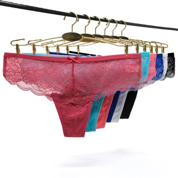 6 Adet / grup Kadın Dantel Külot Şeffaf Low Rise G-string Seksi İç Çamaşırı Bayan İç Çamaşırı See Through Thongs Düz Renk