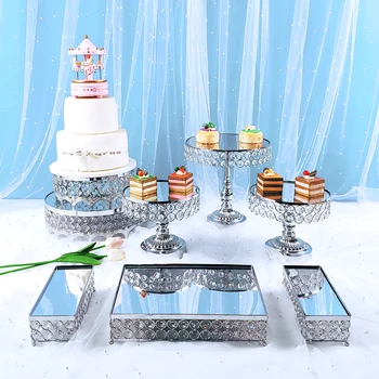 8 adet gümüş Akrilik Ayna Metal Kek Standı Yuvarlak Düğün Doğum Günü Partisi Tatlı Cupcake Ayaklı Ekran Plakası Ev Dekor