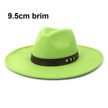 9.5 cm Ağız Düz Saçak Caz Panama Yün fötr şapka Şapka Kadın Erkek Sonbahar Kış Moda Kilise Şapka Kapaklar