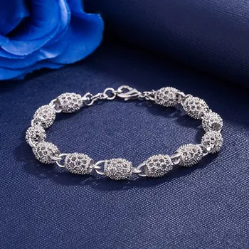 925 som gümüş bileklikler Kadınlar için Buzlu içi boş top 20CM Zincir Moda Düğün Parti Kız noel hediyesi güzel Takı