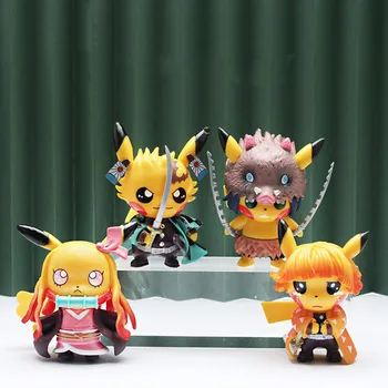 9cm Pokemon Pikachu Cosplay Anime iblis avcısı Kamado Tanjirou Nezuko Aksiyon Figürü Kimetsu Hiçbir Yaiba Modeli oyuncak bebekler Çocuk Hediye
