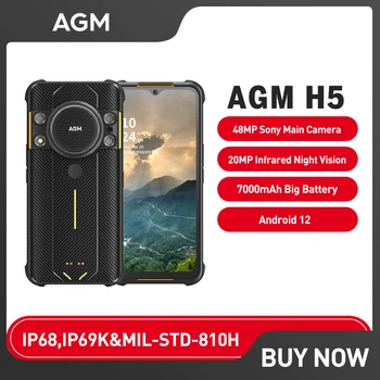 AGM H5 IP68 / IP69K Su Geçirmez Gece Görüş Kilidini Telefonları Android 12 güçlendirilmiş akıllı telefon 7000MAH 3.5 W hoparlör Cep Telefonu