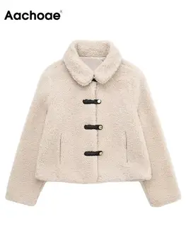 Aachoae Kadınlar Temel Sıcak Polar Ceket Palto Casual Turn Down Yaka Uzun Kollu Kabanlar Tops Bayanlar Moda Düğme Ceket