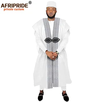 Afrika kıyafeti Erkekler için Agbada Elbise Dashiki Gömlek Baskı Pantolon Tribal Şapka 4 Parça Set Akşam Düğün Takım Elbise AFRIPRIDE A2016021