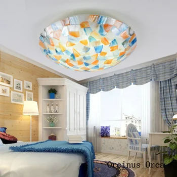 Akdeniz romantik kabuk tavan lambası balkon yatak odası çocuk odası lamba yaratıcı kırsal mavi yuvarlak cam led tavan lambası