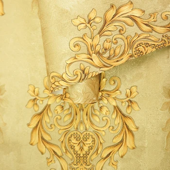 Altın 3D Victoria Şam Kabartmalı Duvar Kağıdı Rulo Ev Dekor Oturma Odası Yatak Odası Duvar Kaplamaları Kalınlaşmak Çiçek Lüks duvar kağıdı