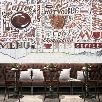 Amerikan Doodle Kahve Tema ahşap pano Arka Plan Duvar Kağıdı 3D Cafe Rahat Kahve Dükkanı Restoran Endüstriyel Dekor duvar kağıdı
