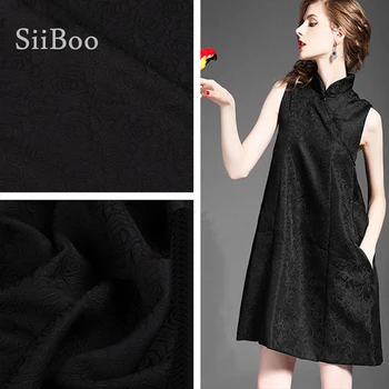 Amerikan tarzı 3D siyah çiçek jakarlı brokar kumaş elbise karışımlı doku dikmek için kumaş tela tejido SP3586 ÜCRETSİZ KARGO