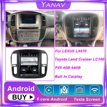 Araba Radyo Toyota Land Cruiser İçin LC100 LEXUS LX470 2004-2006 Tesla Android Ekran GPS Navigasyon Alıcısı Carplay Oyuncu