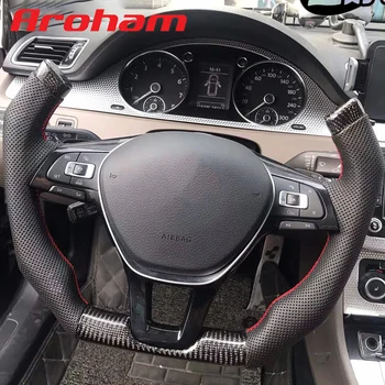 Aroham Karbon Fiber Delikli Deri direksiyon Volkswagen VW Golf 7 Için MK7 Yeni Polo Jetta Passat B8 Tiguan Sharan
