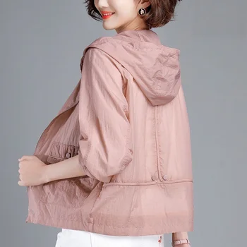 Artı Boyutu 5XL Kapşonlu güneş koruma giyimi yaz giysileri 2021 Yeni Bayan Kore Güneş Koruyucu Kadın Ceket UV İnce Ceket X251