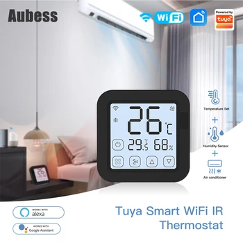 Aubess Tuya WiFi IR Termostat Denetleyici LCD Ekran Dokunmatik Düğme Kablosuz Uzaktan Dahili Sıcaklık Ve Nem Sensörü Alexa