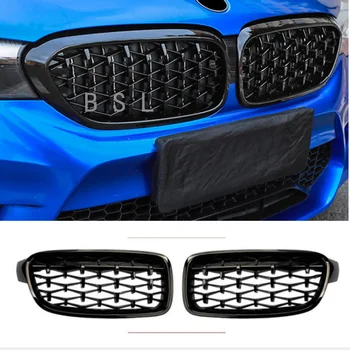 BMW 3 Serisi için F30 F35 2013-2019 Siyah Gümüş Araba Ön Merkezi İzgara ızgara kapağı Değiştirme 2 adet