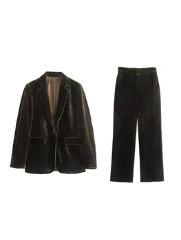 BSK & ZA & TRF 2731289 Kadınlar 2022 Yeni Moda kadife Bir düğme Blazer Ceket Vintage Uzun Kollu Cepler Kadın Giyim 2731/289