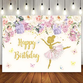 Balerin Doğum Günü Backdrop Tutu Bale Prenses Doğum Günü Partisi Dekorasyon Çiçek Fotoğraf Arka Plan Tatlı Masa Afiş