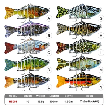 Balıkçılık Yem Sert 15.5 G sert yem çok bölüm balık yemi sahte Deniz yem yem Çok Renkli Dalış 10 cm Simülasyon Renk 7 Bölümler