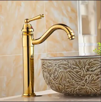 Banyo Havzası Musluk Yüksek Kemer Antika / Altın / Krom / Siyah Yağ lavabo musluğu Su Musluk Bakır Malzeme Banyo Musluk