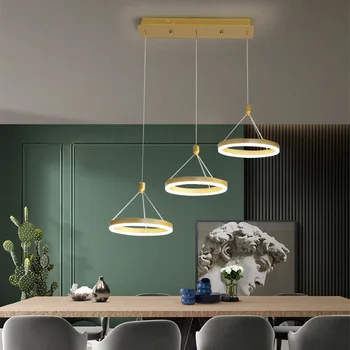 Basit Lüks Kolye Lamba Restoran Avize İskandinav Oturma Odası Yemek Bar 3 Kafa Altın LED kolye ışık