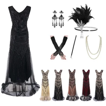 Bayan 1920 s Vintage Akşam Elbise Retro Great Gatsby parti giysileri Kadın Latin Balo Salonu dans kostümü Zarif Giyim DQL4228