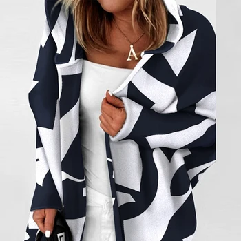 Bayan Sonbahar Sokak Zarif Gevşek Düz Ceket Kış Rahat kadın ceketi 2023 Ofis Moda Baskılı kapüşonlu ceket Hırka