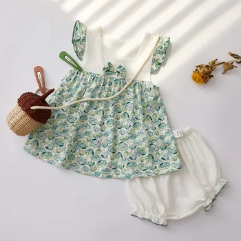 Bebek Kız Elbise Bebek Kız Giysileri Yaz Prenses Elbise Ruffles Kollu Diz boyu Elbise Bebek Balo Elbise Knickers ile