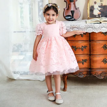 Bebek Kız Prenses Düğün Parti Elbise Toddler Doğum Günü Ruffled Dantel Elbise Bebek Işlemeli Çiçek Tül Tutu Pageant Elbise
